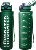 Water Bottle, 32oz Sports Water Bottles with Time Marker Wide Mouth, Motivational and Leakproof Drink Bottle, BPA Free Tritan with Carry Strap for Gym Fitness Outdoor (1 Bottle)