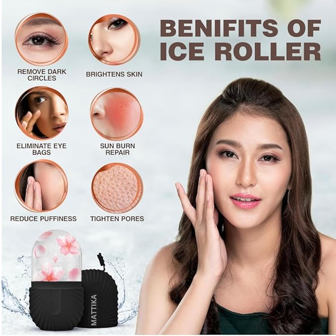 Ice Roller for Face & Eyes – Facial Ice Roller for Under Eye Puffiness, Reusable Silicone Ice Face Roller Massager for Skin Tightening, Pore Shrinking & Cooling Skincare Tool (Black)