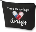 G2TUP Funny Medicine Bags for Women These are My Legal Drugs Cosmetic Bag Travel Pill Bags for Patient Friend (These Are My Legal Drugs Black)