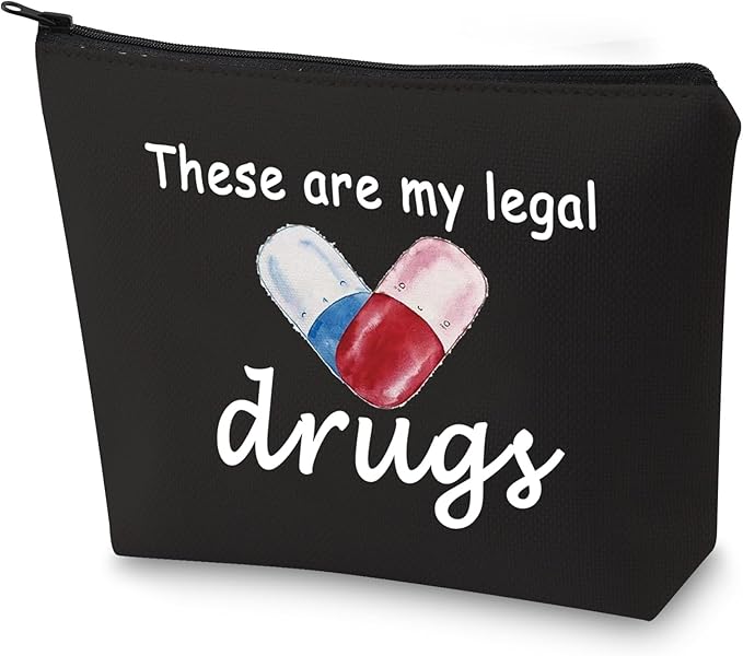 G2TUP Funny Medicine Bags for Women These are My Legal Drugs Cosmetic Bag Travel Pill Bags for Patient Friend (These Are My Legal Drugs Black)