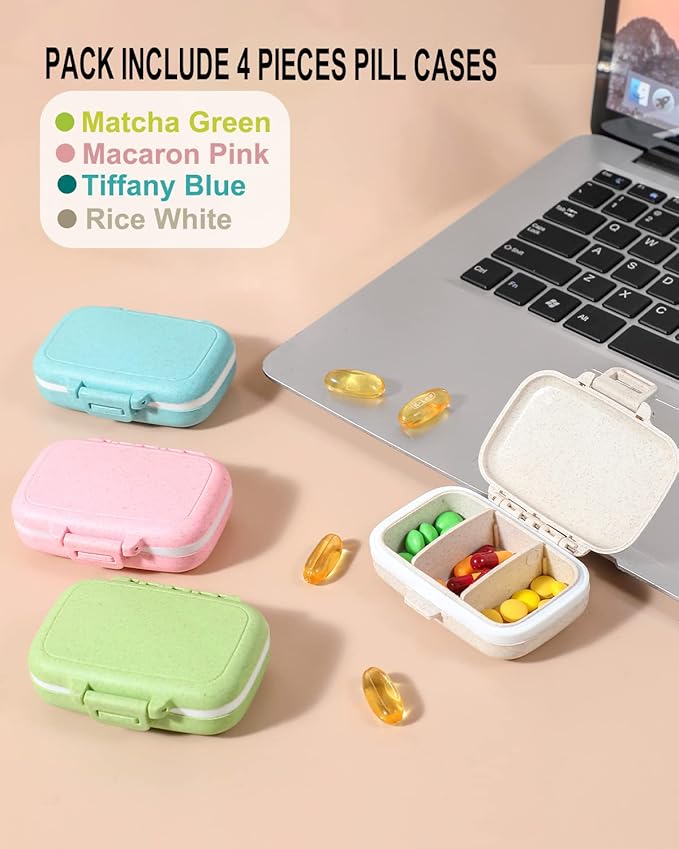 4 PC Pill Case 3 Removable Compartments Pill Box BPA-Free,Day Pill Organizer/3 Times a Day/AM-PM Travel Pill Organizer for Pocket or Purse Storage Vitamin, Fish Oil or Medicine