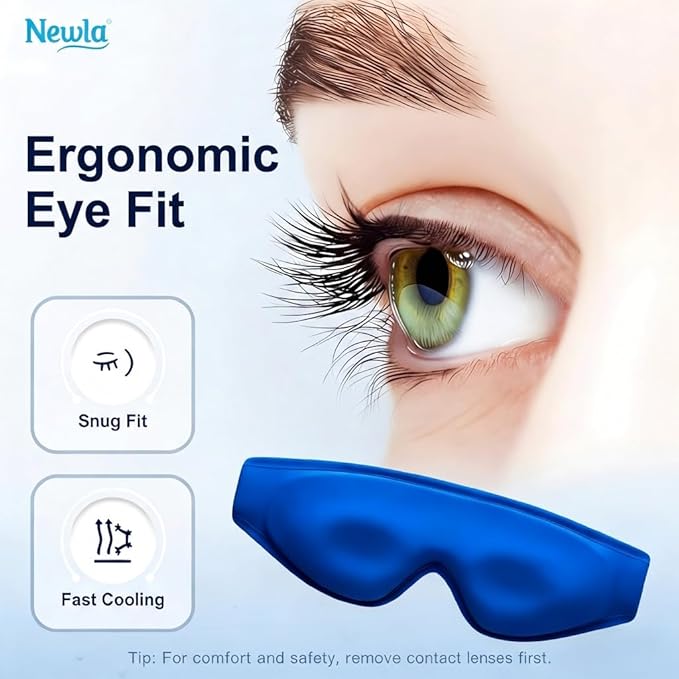 Cooling Gel Eye Mask for Puffy Eyes: Upgraded Full-Eye Coverage: Larger Contoured Cold Compress for Dark Circles & Eye Bags, Soft Flexible Reusable Gel, Adjustable Strap, Travel Pouch (Blue)