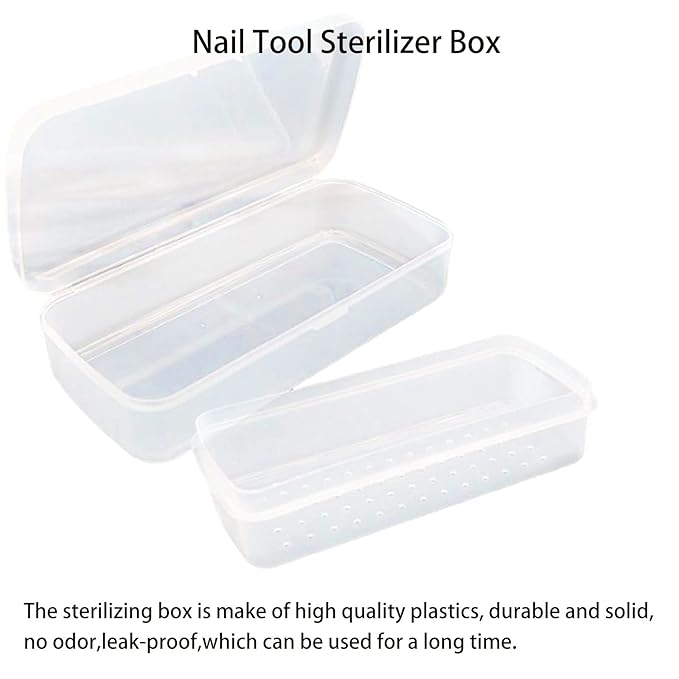 Nail Tool Sterilizer Box, Plastic Sterilization Tray for Tweezer, Nail Tools, Hair Salon, Eyelash Extensions, Nail Implement for Esthetician (Transparent)