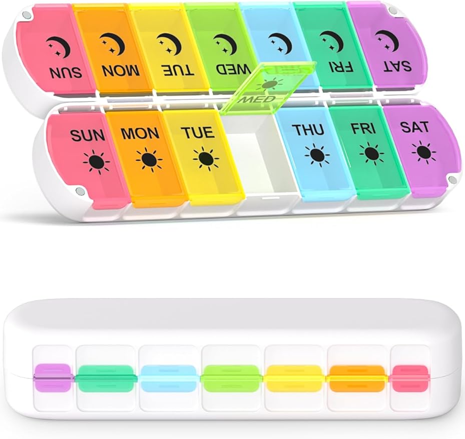 Magnetic Foldable Weekly Pill Organizer 2 Times a Day,Gelibo 7 Day AM PM Pill Box with Dual-Protection,BPA-Free Large Travel Pill Case for Vitamins/Fish Oils/Supplements,Easy to Open for Arthritis