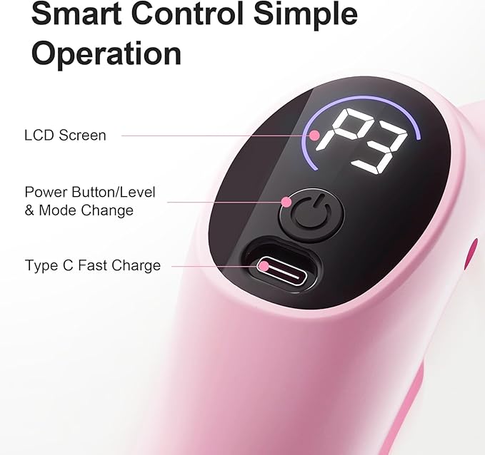 Deep Tissue Percussion Massage Gun, Ergonomic Fascia Blaster with 3 Modes & 5 Levels, Fascia Ring Massager with Belt for Muscle Relief & Full-Body Relaxation（Pink）