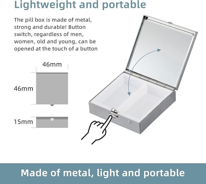Simple Metal Portable Mini Medicine Box Storage Case (Silver)