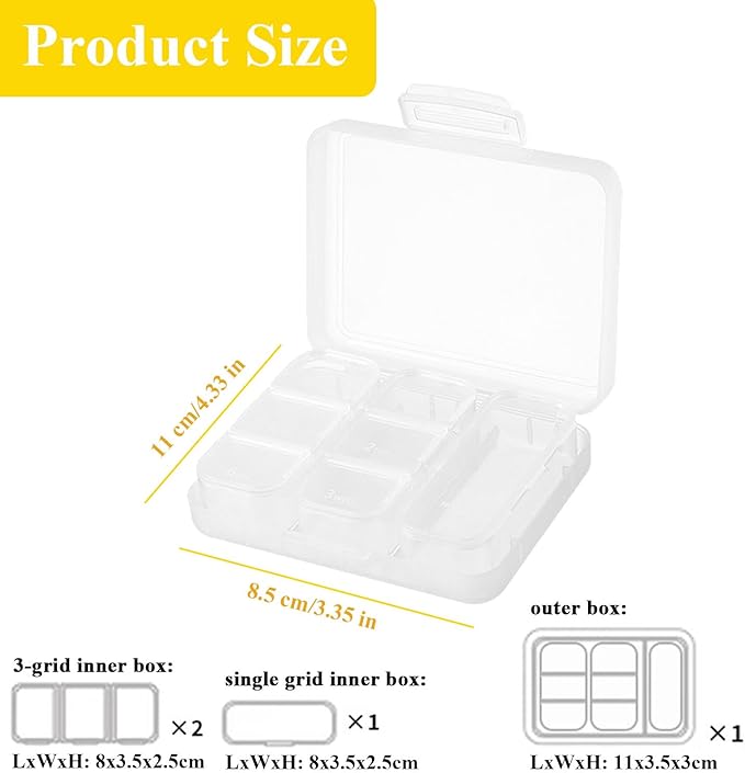 Portable Weekly Pill Box, 7 Days Pill Dispenser, Double Seal Moistureproof Storage Case for Medication, BPA-Free Holder Container for Medication, Capsules, Vitamin (Transparent White)