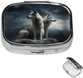 Square Pill Box 2 Compartment Medicine Pill Case Wolf at Night Pill Box for Purse Pocket Waterproof Metal Pill Container Portable Pill Holder Mini Pill Organizer for Travel or Daily