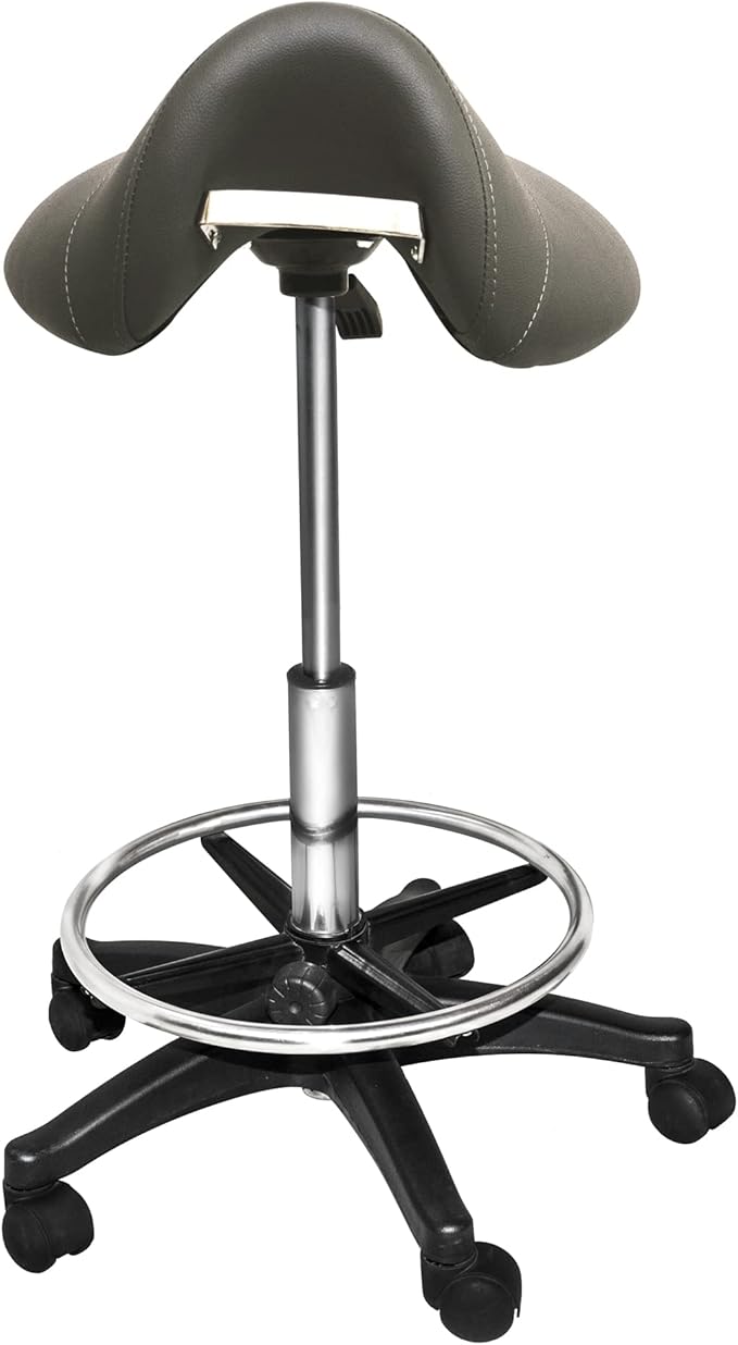 Chromium PureSana Professional James 360 Degree Full Rotational Saddle Cutting Stool with Adjustable Air Life Mechanism & Wheel Casters, Gray