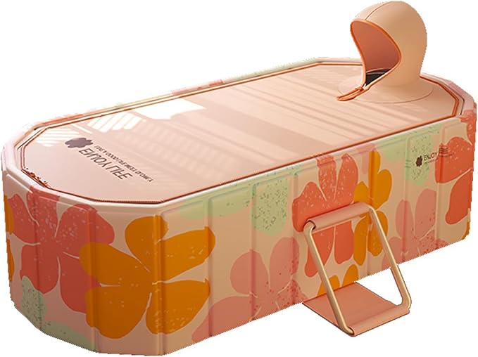 Foldable Bathtub for Adult Large 59'in Collapsible tub Portable Bathtub for Bathroom Folding SPA Tub for Shower Stall, Ideal for Small Spaces (Pink-with cover, XXL: 59"L x 33.8"W x 21.6"H)