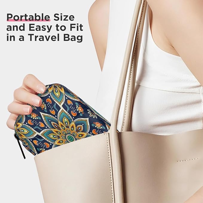 Indian Mandala Ethnic Pill Case Travel Pill Organizer Weekly 7 Day Portable with Zipper Medicine Box Pill Case for Vitamins, Birth Control,Fish Oils,Medication, Supplements