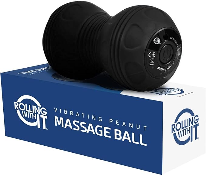 Rolling With It Vibrating Peanut Massage Ball - Deep Tissue Trigger Point Therapy, Myofascial Release - Handheld, Cordless - 4 Intensity Levels - Dual Lacrosse Ball Vibration Massager (Black)