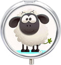 Sheep Pill Box Travel Pill Case for Purse Pocket Weekly Medicine Organizer with Mirror 3 Compartment Round Medicine Case Portable PillcaseHolder for Daily