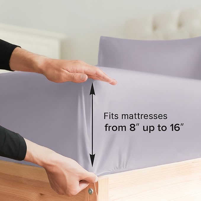 Cal King Size 4 Piece Sheet Set - Extra Soft, Breathable & Cooling - Hotel Luxury Durable Bed Sheets for Women & Men - Deep Pockets, Easy-Fit & Wrinkle-Free - Light Lilac Oeko-Tex