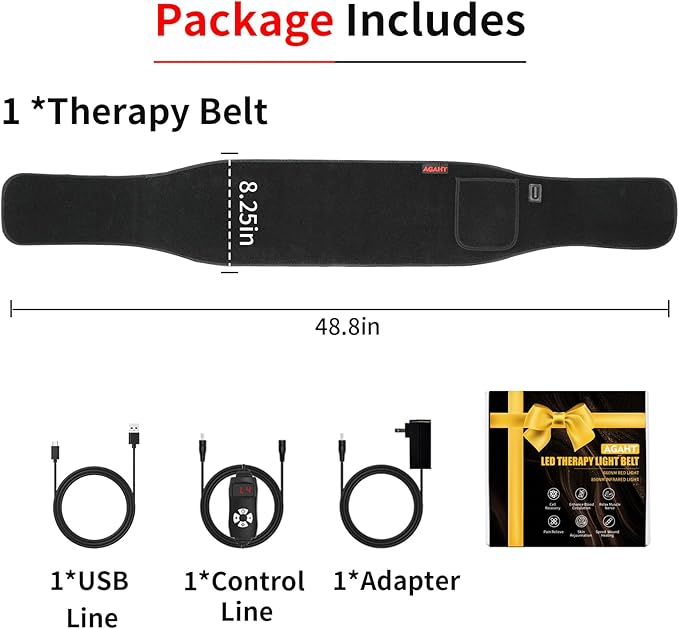 Long Red Light Therapy Belt, 16 W 120 Beads Wearable Near Red Infrared Light Therapy Wrap for Body, 660nm & 850nm, Auto Timer, Ideal for Shoulder Waist Back Body