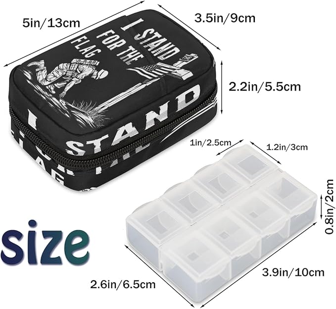 American Flag Army Cross Travel Pill Organizer Box Weekly Portable Pill Case Daily Pills 7 Day Small Birth Control Pills Container Removable Compartments for Medicine Vitamins Fish Oil