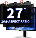 [2 Pack 27 Inch Hanging Magnetic Computer Privacy Screen for 16:9 Widescreen Monitor, Eye Protection Anti Glare Blue Light Filter, Removable Reusable 27in Anti Spy Security Protector Film