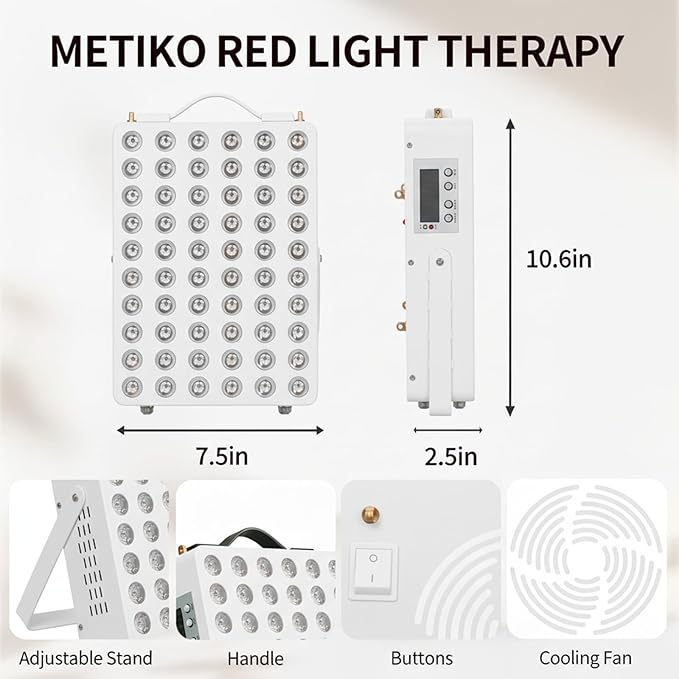 Red Light Therapy for Body, 660nm 850nm Near Infrared Light Therapy Panel with Stand and Handle, 60 Dual Chip LEDs, Ideal Xmas Gift, for Body, Face, Recovery, Sleep, Skin Health, White