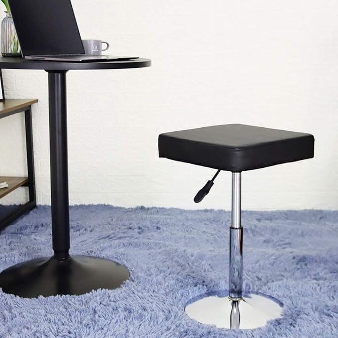 FURWOO Black Square Salon Stool - Height Adjustable Step Stool for Vanity,Manicure,Shop,Barber Home Office,Small