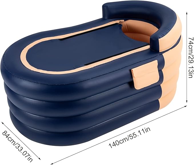 55.1 in Portable Bathtub for Adults, Foldable Inflatable PVC Bathtub with Electric Pump & Bath Pillow Headrest, Outdoor & Indoor Freestanding Collapsible Tub for Toddler Spa Hot Ice Bath (Orange)