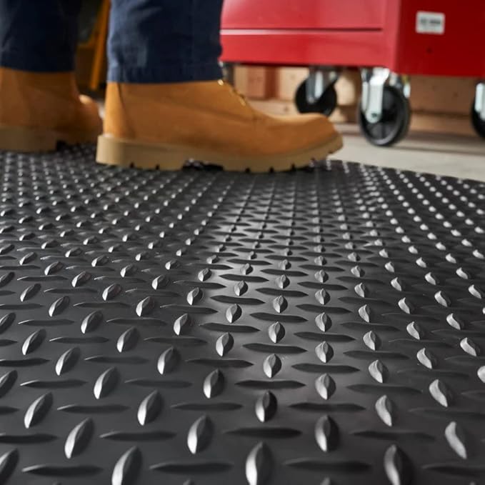 Consolidated Plastics Anti-Fatigue Heavy Duty Diamond Plate Floor Mat, Commercial Grade Standing Support for Leg & Back Pain, Thick Sponge Base/Solid Vinyl Top Made in USA (7/8" Black, 3' x 5')