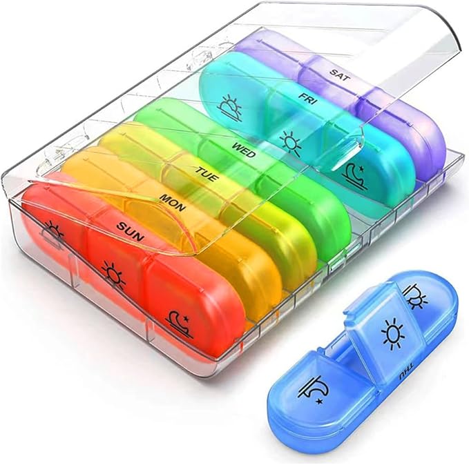 Pill Organizer Case Large Capacity, Dual Protection Pill Box 7 Day Daily, 3 Times a Day, Travel 21 Compartment Medicine Dispenser Weekly Planner for Vitamin, Medication, Fish Oil, Supplements