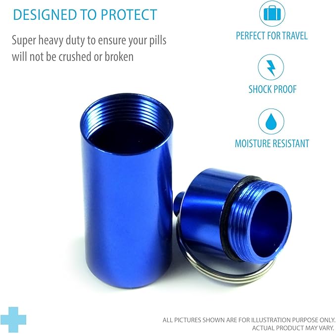 Deke Home - Waterproof Aluminum Pill Box Keychain, Mini Travel Pill Holder Case, Portable Medicine & Vitamin Organizer, Food Grade, Airtight Dispenser, Pocket Container for Daily Use