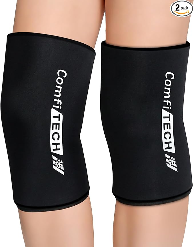 ComfiTECH 2 Pack Knee Ice Pack Wraps, Elbow Calf Brace Flexible Reusable Gel Cold Compression Sleeve for Soothing Meniscus Tear and ACL Discomfort, Muscle Relaxation, Sports Recovery, Medium