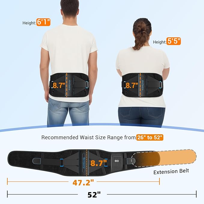 Comfytemp Cordless Heating Pad with Back Brace for Lower Back, FSA Eligible HSA Portable Wireless Wearable Heated Waist Belt, Rechargeable Lumbar Support Birthday Gift, 3 Heat 3 Timer, 52"(No Massage)