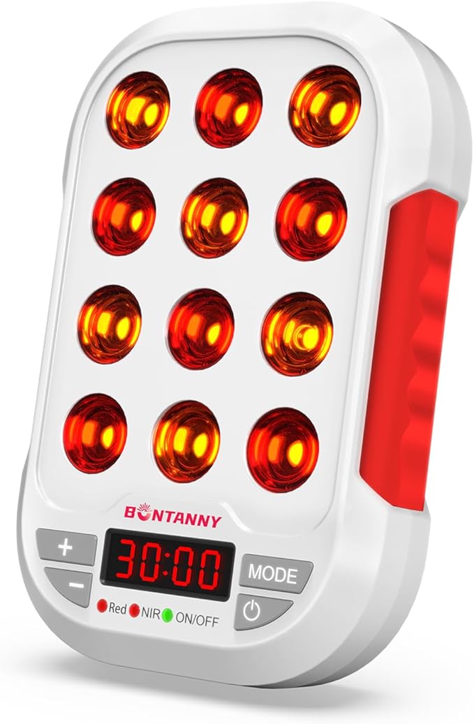 Portable Red Light Therapy, 630/660/810/830/850nm 5 Wavelengths Mini Handheld Red Near Infrared Light, 12 Triple Chip Clinical Grade LEDs, Rechargeable, Travel Case, Timer, for Body, BO-60