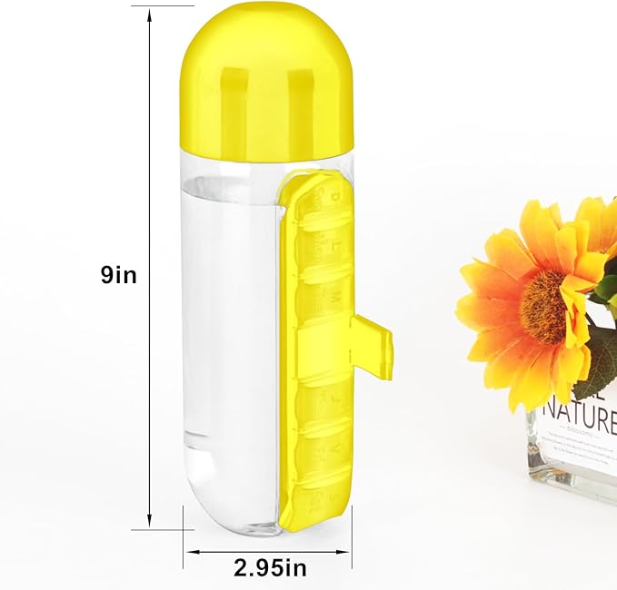 2-in-1 Water Bottle Medicine Box, Portable Pill Box Water Cup 20 oz Sports Water Bottle with 7 Day Pill Organizer