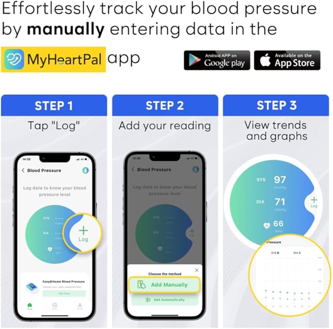 Easy@Home Digital Blood Pressure Monitor Upper Arm with Pulse Rate Indicator, Accurate Automatic BP Machine with with Free App MyHeartPal, Not Bluetooth Enabled, 2 User Individual Memory, EBP-020