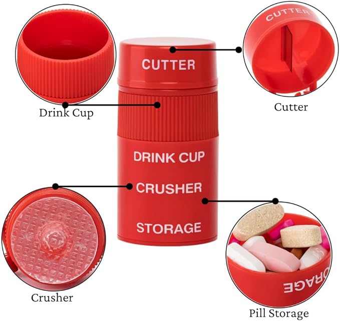Pill Crusher Cutter and Grinder Cut and Crush Combo with Drinking Cup, Storage, by easycare