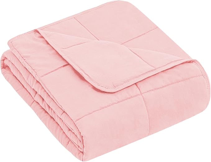 yescool Weighted Blanket (7 lbs, 41" x 60", Pink) Cooling Heavy Blanket for Sleeping Perfect for 60-90 lbs, Breathable Blanket with Premium Glass Bead, Machine Washable