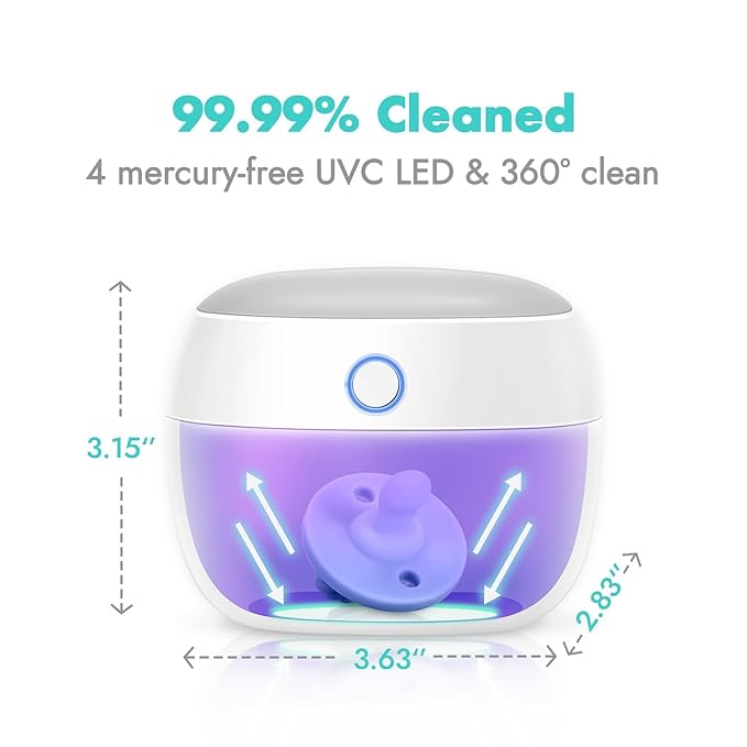 Papablic Portable Pacifier Sanitizer, UV Light Sanitizer Case On The Go for Baby Health, USB Rechargeable Mini Travel Sanitizer Box, 99.99% Cleaned in 59 Seconds