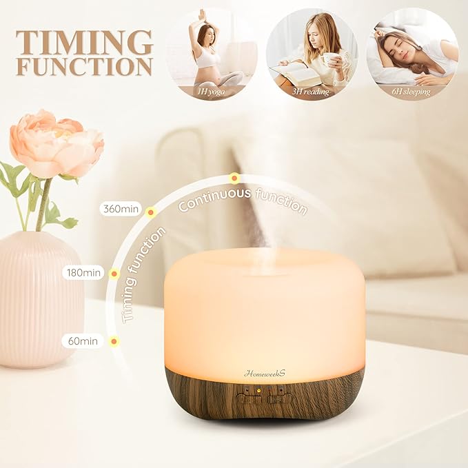 Aromatherapy Essential Oil Diffuser for Room: 500ml Colorful Aroma Air Humidifier with Adjustable Cool Mist Mode, Waterless Auto Off Ultrasonic Diffusers for Large Room Home Office(Brown)