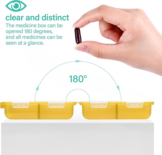 Travel Pill Organizer Small 8 Grid Compartments Pill Holder Box - Portable Medicine Container Case - Daily Weekly Medication Organizer