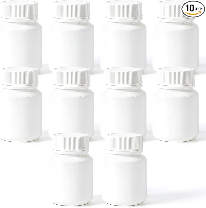DEMORA Pill Bottle Empty with Screw Cap, Wide Mouth Travel Small Pill Bottle Plastic Medicine Containiers Medicine Organizers for Medications Capsules (1.7 oz, 10 Pcs)