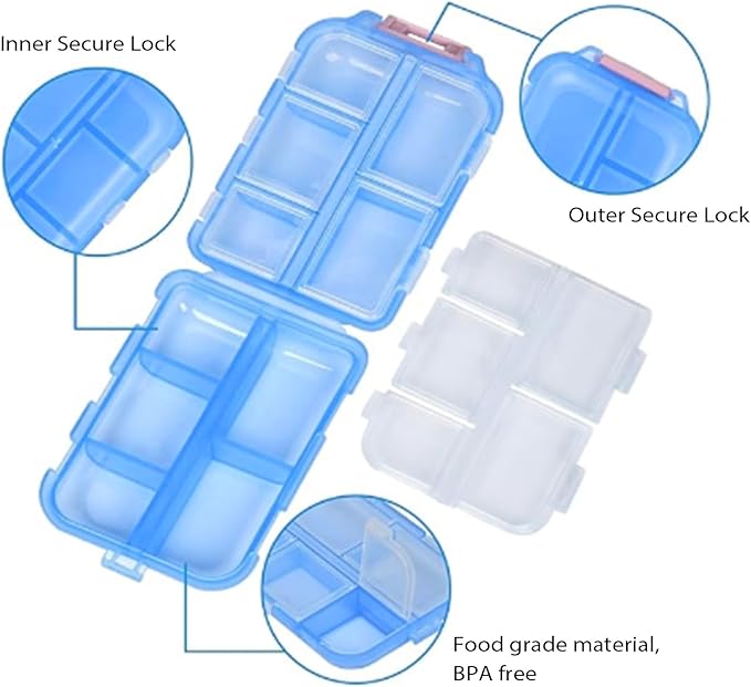 INVODA 7-Day Pill Organizer with Medicine Labels Travel Pill Case Compact, Portable Medication Organizer for Daily Use (3.7 x 2.4 x 1.18 Inches)