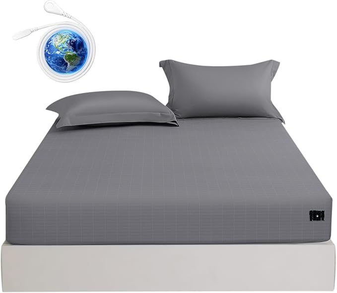 Grounding Sheets Twin Size Premium Cotton for Healthy Sleep Therapy, Deep Pocket Grounding Fitted Sheets Includes Grounding Cord (Gray, Twin -39"x75"x14")