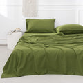 Simple&Opulence Belgian Linen Sheet Set Solid Color - 4 Pieces (1 Flat Sheet, 1 Fitted Sheet & 2 Pillowcases) Natural Flax Cotton Blend Soft Breathable Farmhouse Bedding - King Size, Forest
