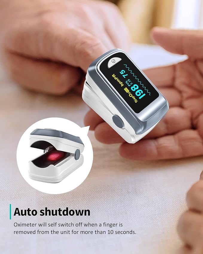 Pulse Oximeter HealthTree Oxygen Monitor Fingertip, Bluetooth Pulse Ox with Free APP, O2 Pulse Oximeter Finger and Heart Rate Monitor, 2 X AAA Batteries, Lanyard