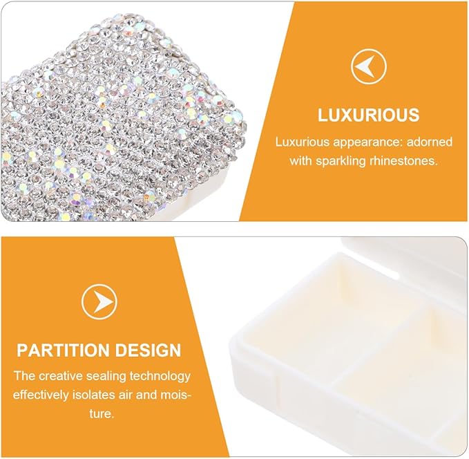 Didiseaon Bling Rhinestone Pill Case: Pill Container Box Portable Waterproof Pocket Holder Rectangular Plastic Storage Organizer for Outdoor Camping Travel