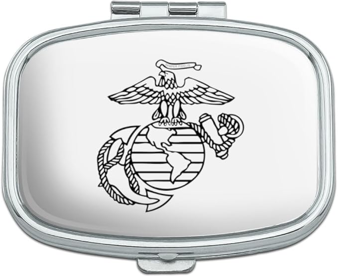 Marine Corps USMC Black White Eagle Globe Anchor Logo Officially Licensed Rectangle Pill Case Trinket Gift Box