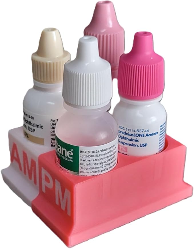 Znet3D Eye Drops Bottle Organizer & Tracker – AM/PM 4-Slot (White/Pink)