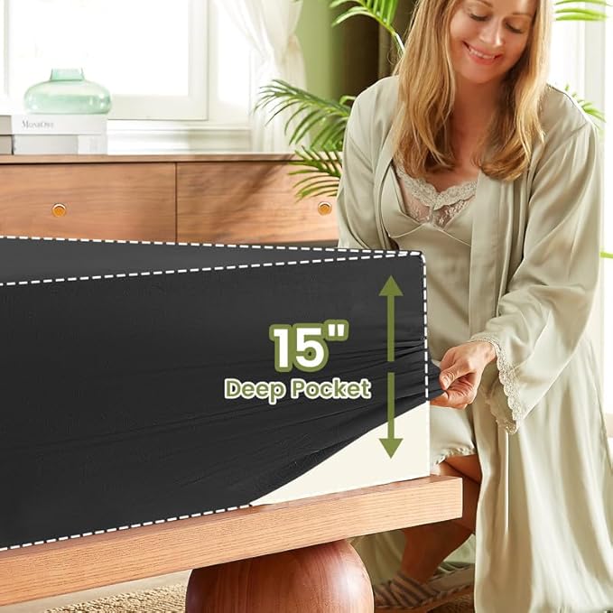 Bamboo Viscose Grounding Sheets, 10% Silver Infused Grounding Cooling Bed Sheets, Silky Breathable Than Cotton for Hot Sleeper, 15 Deep Pocket Grounded Fitted Sheets Only, Queen