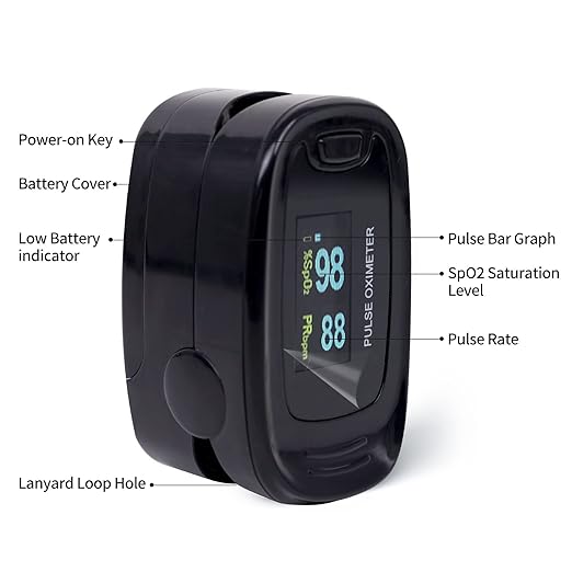 CONTEC CMS50NA Pulse Oximeter Fingertip Blood Oxygen Saturation Monitor SpO2 and PR Value Waveform Blood Oxygen Neck/Wrist Corda, Black