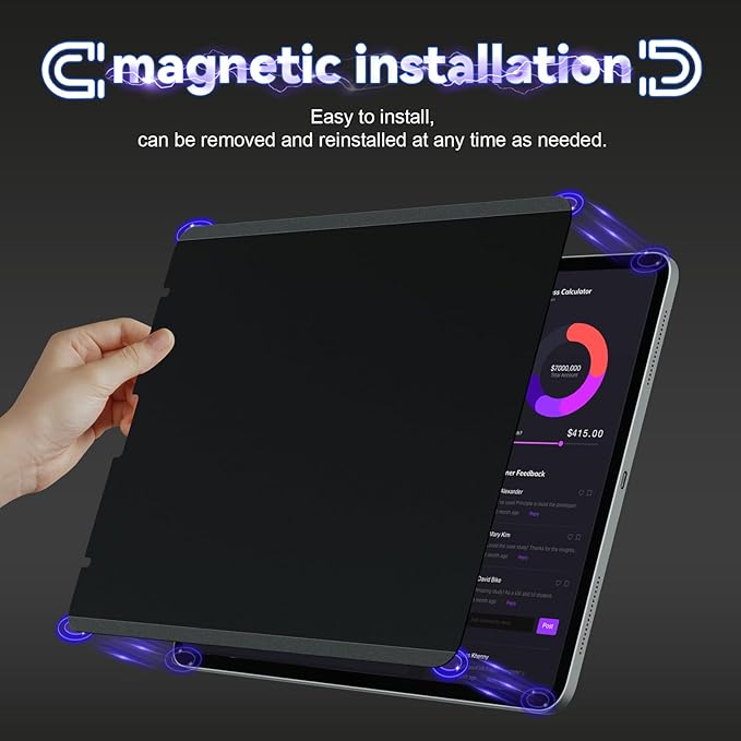 IPROKKO Magnetic Privacy Screen Protector Compatible With iPad Air 11 Inch M4 M3 M2 (2026 2025 2024, 8th 7th 6th), Removable Anti Blue Light Glare Spy Private Filter Black Security Screen Cover for School Office Cafe