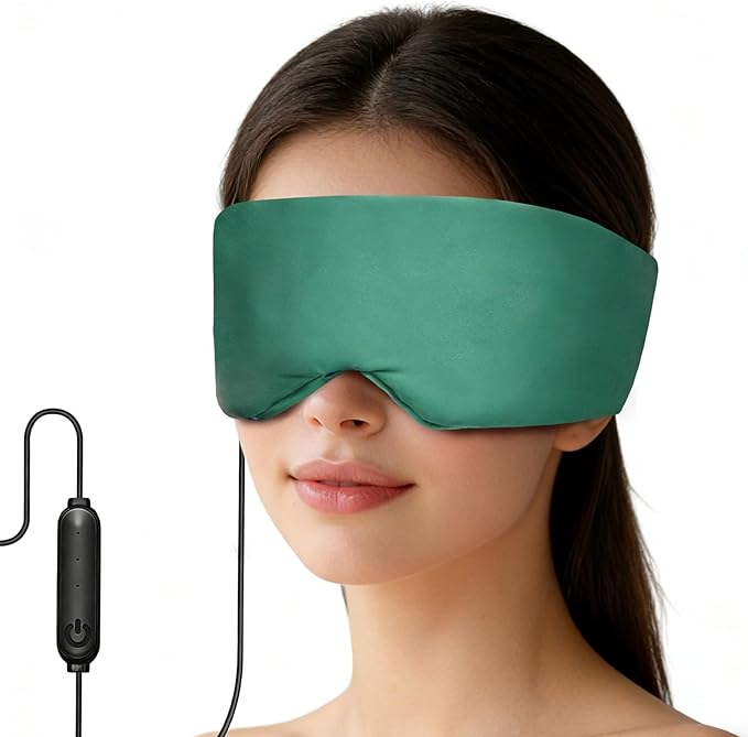 Heated Eye Mask for Dry Eyes - Ultra Soft Green Face Heating Pad, Fast-Heating Relief for Sinus Pressure, Tension Headache, Puffy Eyes & Fatigued Eye Area