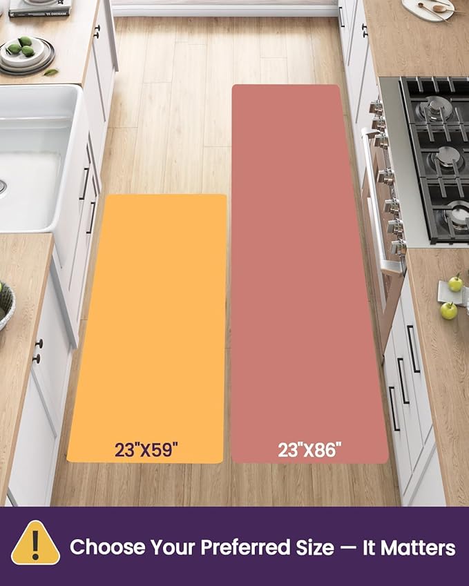 DEXI Kitchen Mats Cushioned Anti Fatigue, 23x86 Floor Padded Runner Rug Non Slip, Waterproof Standing Comfort Memory Foam for Front Sink Laundry, Light Brown